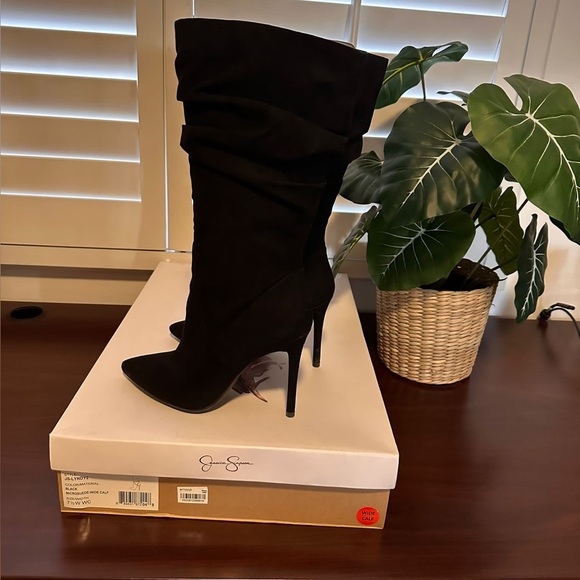 Jessica Simpson Lyndy Black Boots 7.5 Wide Calf - Picture 1 of 7